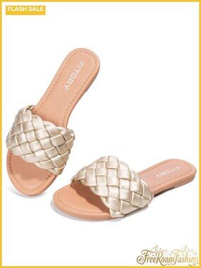 Faux Leather Open Toe Slip On Slide Sandals Flat Casual Comfort
